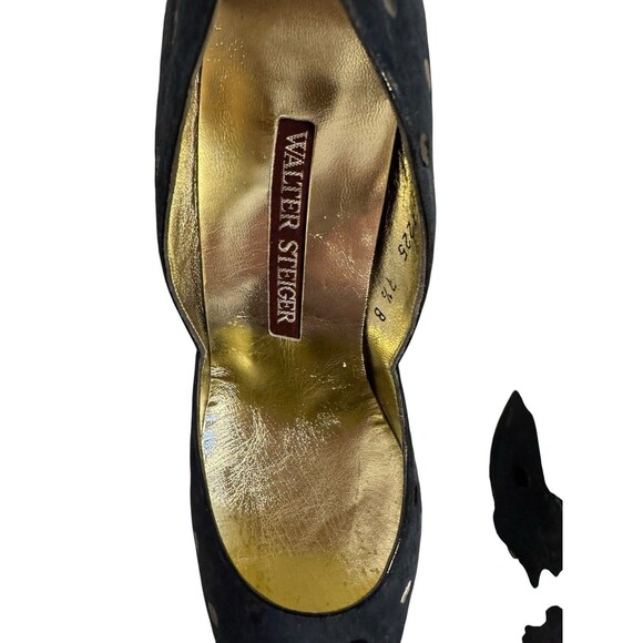 Walter Steiger Navy black Polka dots heel pump sz 7.5 B Handmade In Italy VTG - Picture 10 of 12